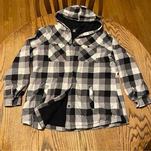 Black and White Plaid Eddie Bauer Hooded Button Up Shirt